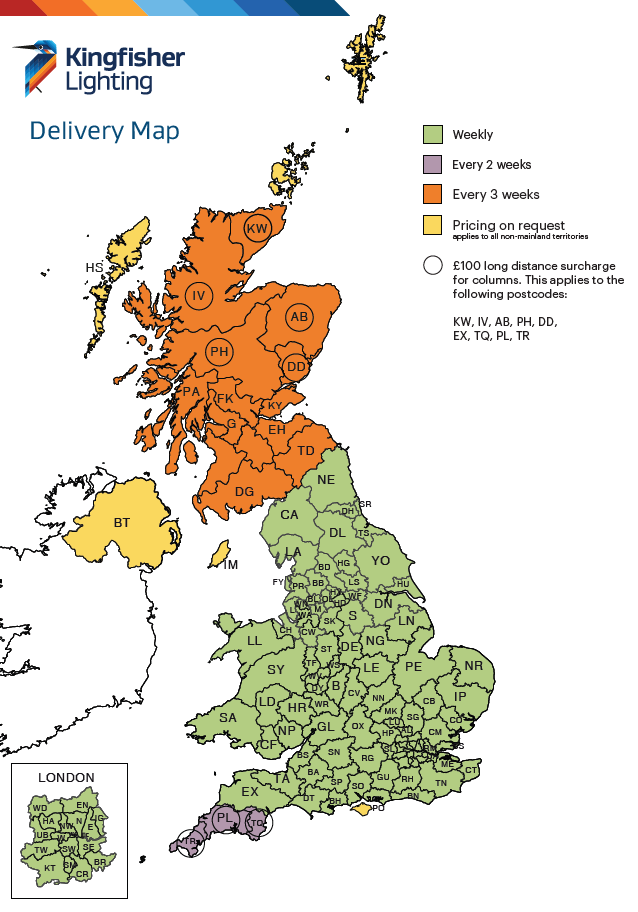 Delivery Map - Kingfisher Lighting UK Delivery Map - Kingfisher Lighting UK